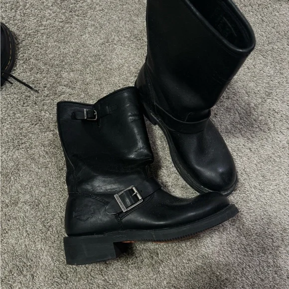 Black Leather Motorcycle Boots - Picture 1 of 5